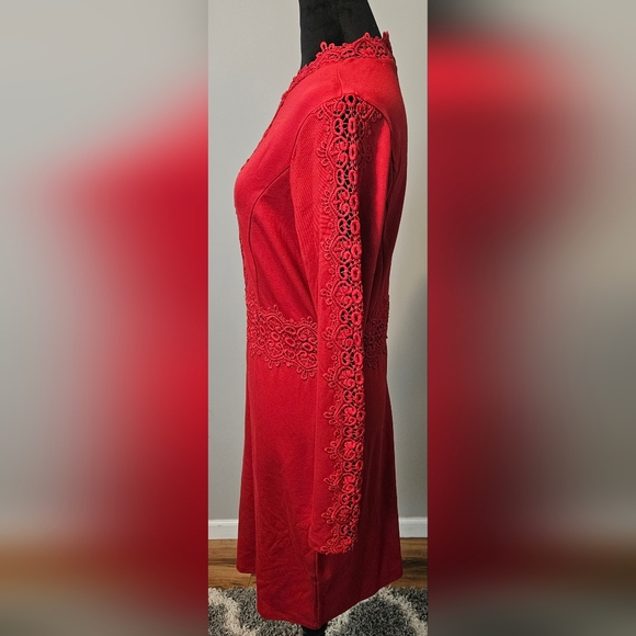 Venus Red Lace Detail Midi Dress Size M - Picture 3 of 5